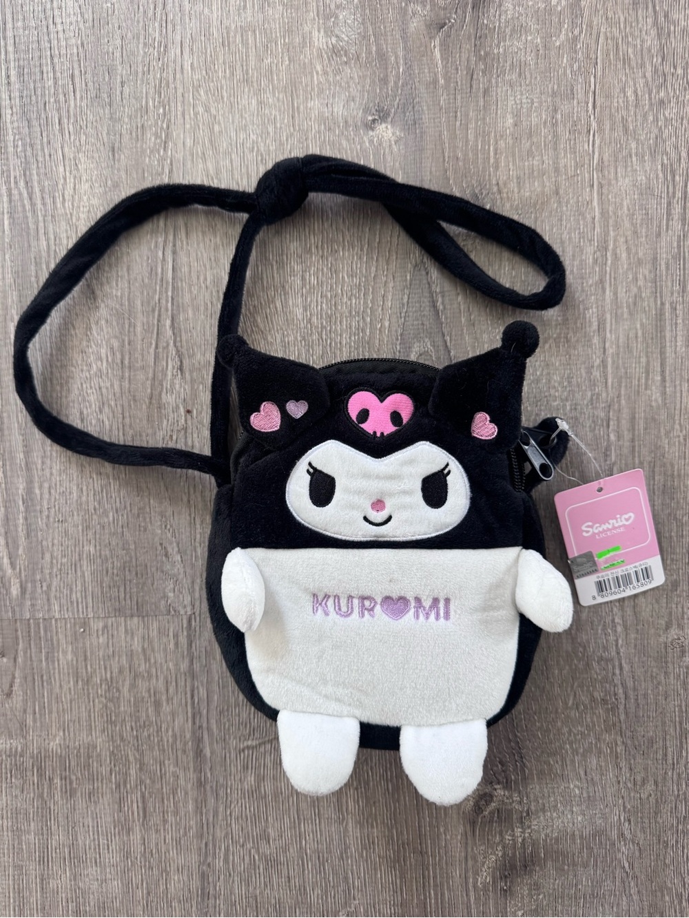 Sanrio Kuromi Black, White & Pink Plush Kids Crossbody Bag
